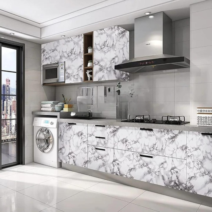 Self Adhesive Sheet White Marble Sticker For Kitchen, Cupboard, Wall – Anti Oil And Heat Resistant Wallpaper - SIZE 60X200