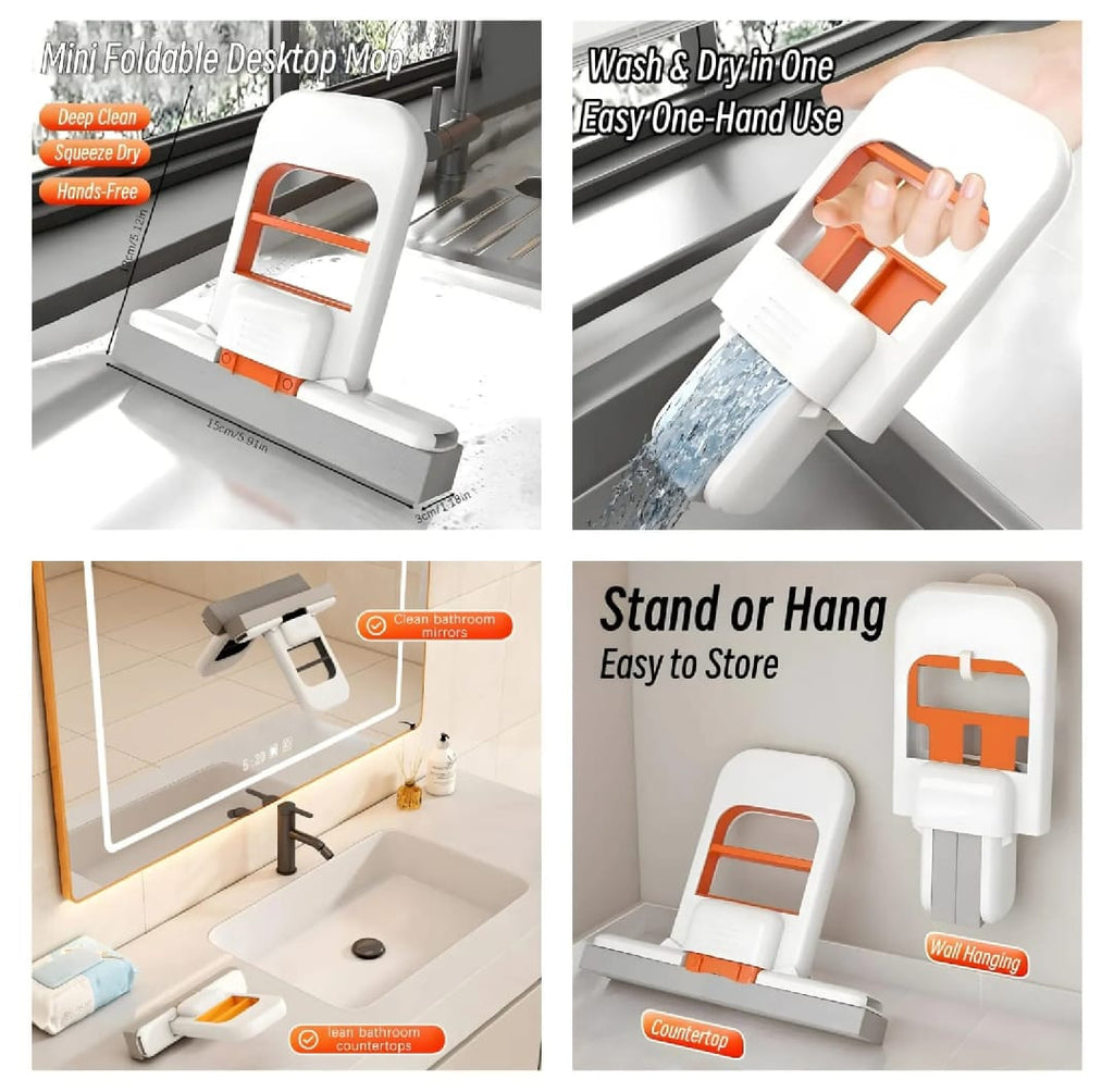 Foldable Mini Mop | Portable Desktop Wet & Dry Cleaning Mop
