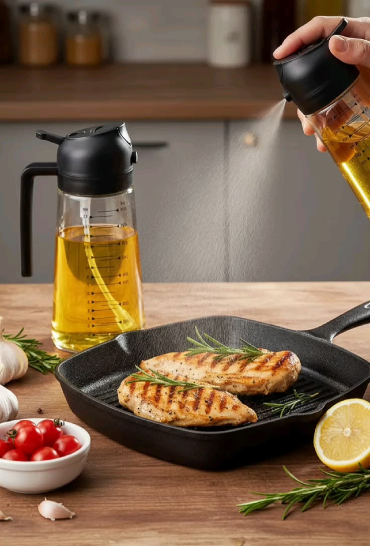 2-In-1 Oil Sprayer Bottle For Kitchen - Kitchen Accessory Designed For Cooking Oil Dispensing And Food Preparation Routine