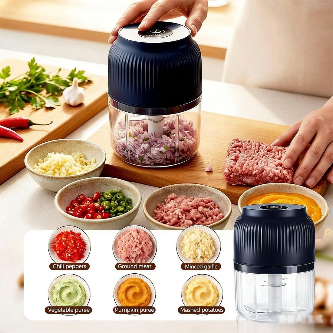 Mini Food Chopper Portable USB Rechargeable Vegetable Garlic Meat Grinder | With Cable - Size 250ml