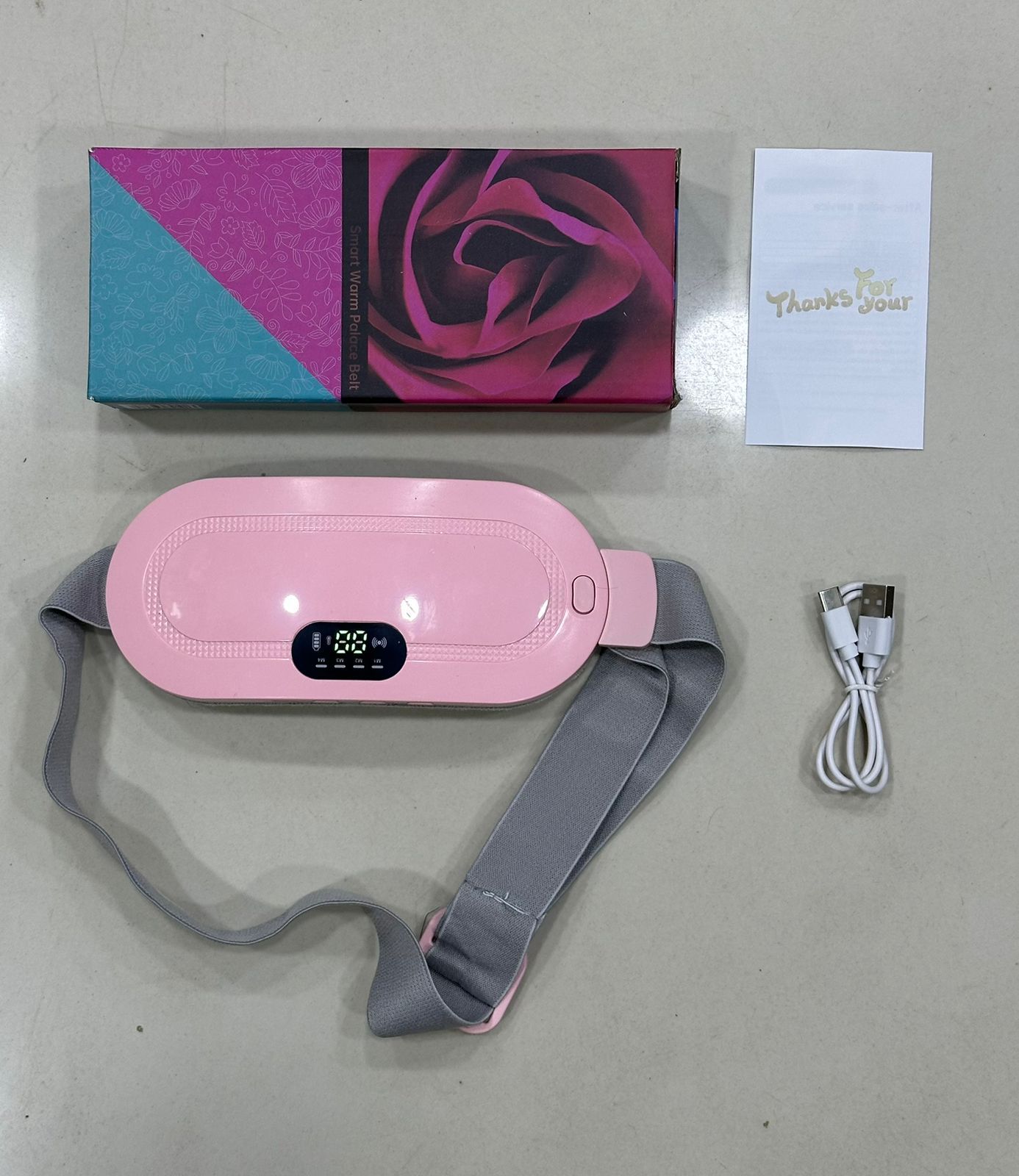 Heating Pad women Period Pain Cramp Relief Belt -Portable Menstrual Heating Pad, Heated Belly Belt for Menstrual Cramp Relief with 3 Heat Levels and 4 Modes, Electric Belt Massage for Women and Girls - Electric Massager Machine for Women (Flower Box)