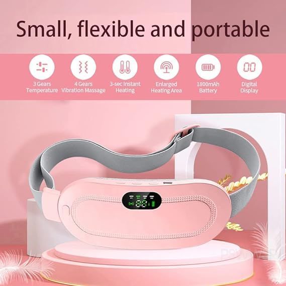 Heating Pad women Period Pain Cramp Relief Belt -Portable Menstrual Heating Pad, Heated Belly Belt for Menstrual Cramp Relief with 3 Heat Levels and 4 Modes, Electric Belt Massage for Women and Girls - Electric Massager Machine for Women (Flower Box)